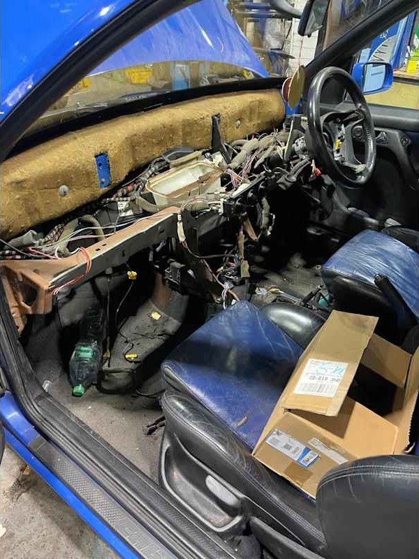 Car interior stripped for repair