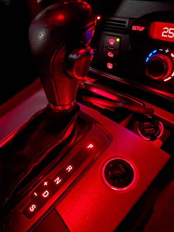 Car interior with the dashboard lit