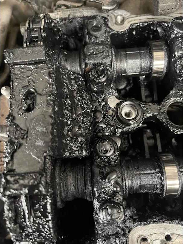 Engine block during a rebuild