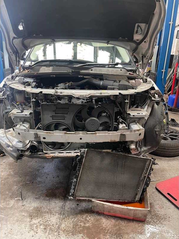 Front end stripped for repair