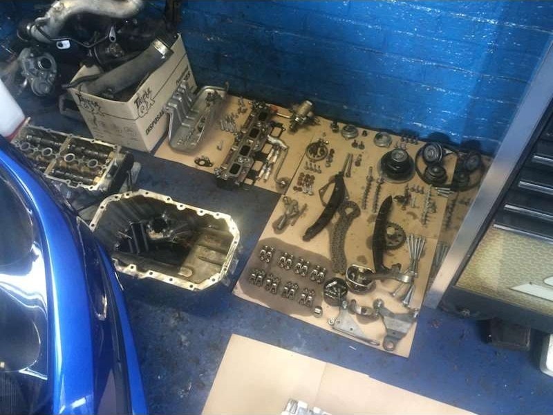 Parts sorted on the bench