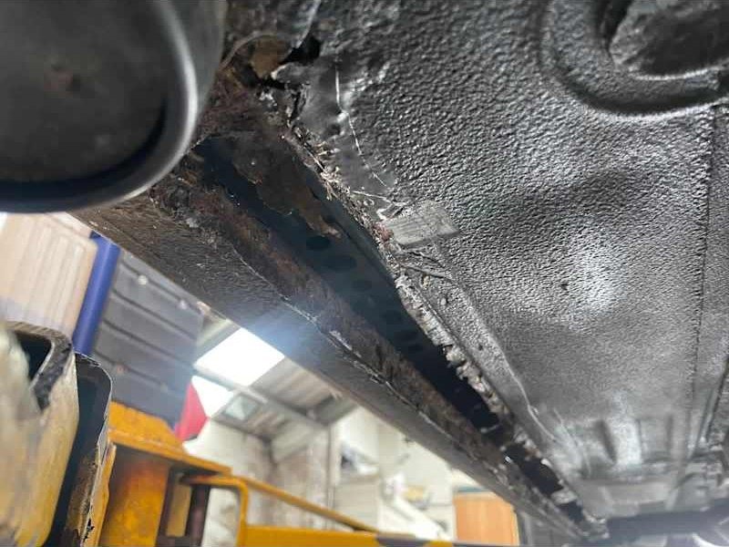 Underside of a vehicle on the lift